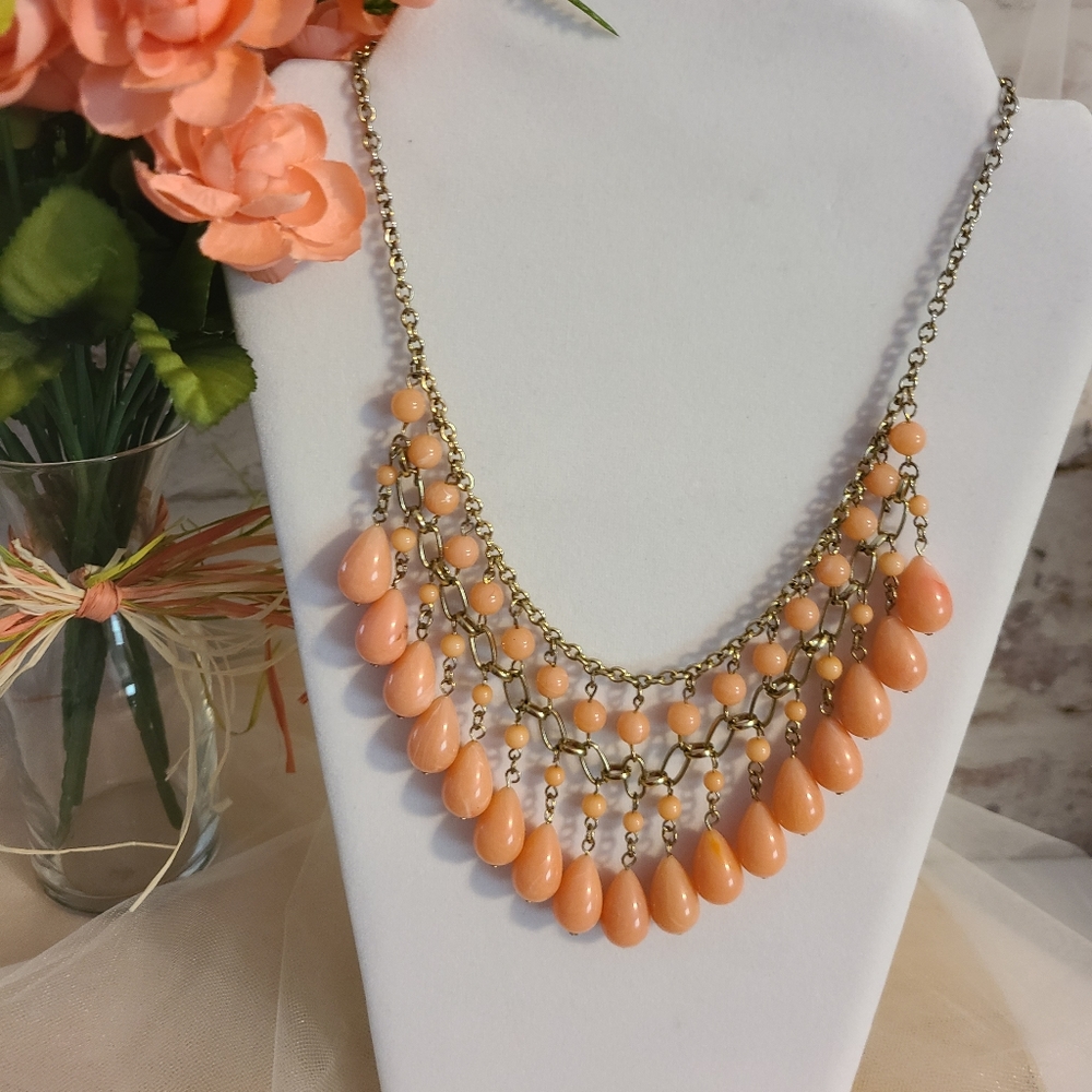 Melon Color Bauble Statement Necklace